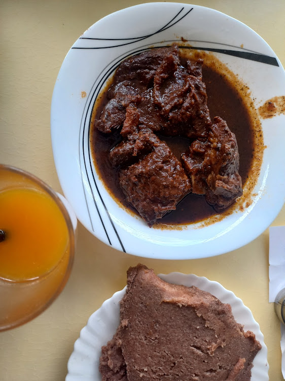 Athola served with passion juice and cassava, millet and sorghum ugali