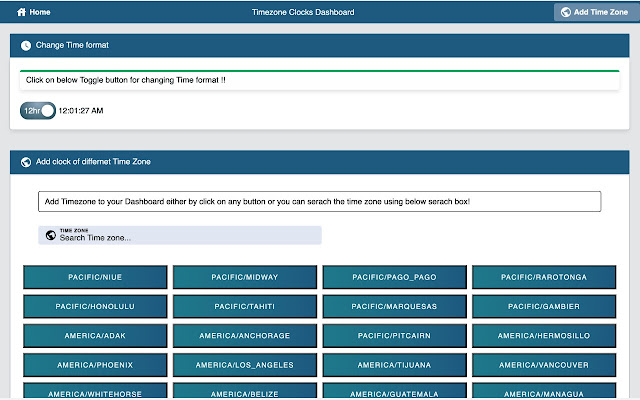 Timezone Clocks Dashboard