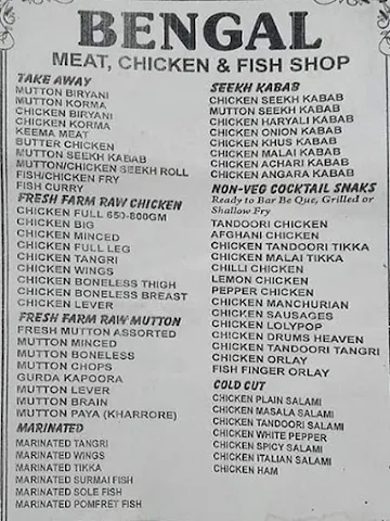 Bengal Meat Chicken & Fish Shop menu 