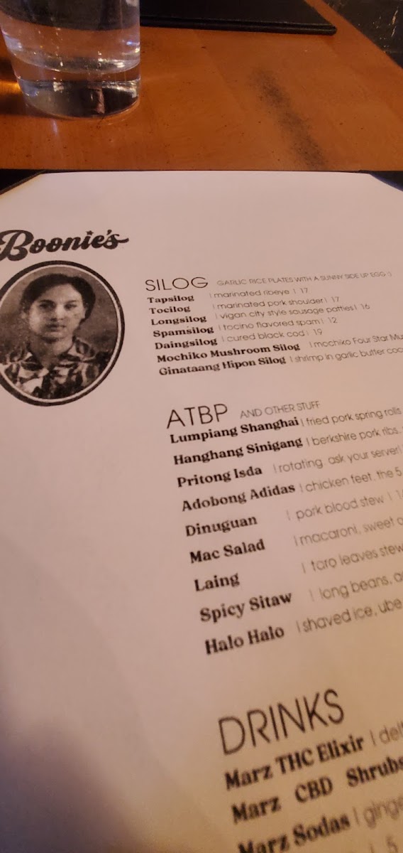 Boonie's Filipino Restaurant gluten-free menu