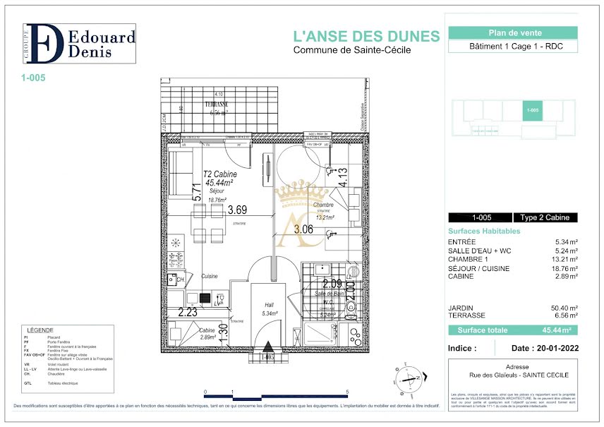 Vente appartement 2 pièces 45.44 m² à Sainte cecile (62176), 245 000 €