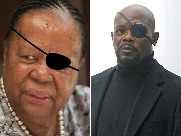 Naledi Pandor and Samuel L. Jackson on the set as Nick Fury.