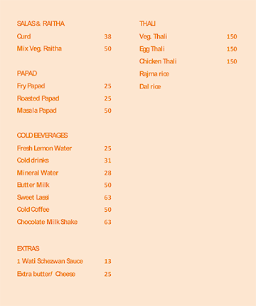 NCC Canteen menu 