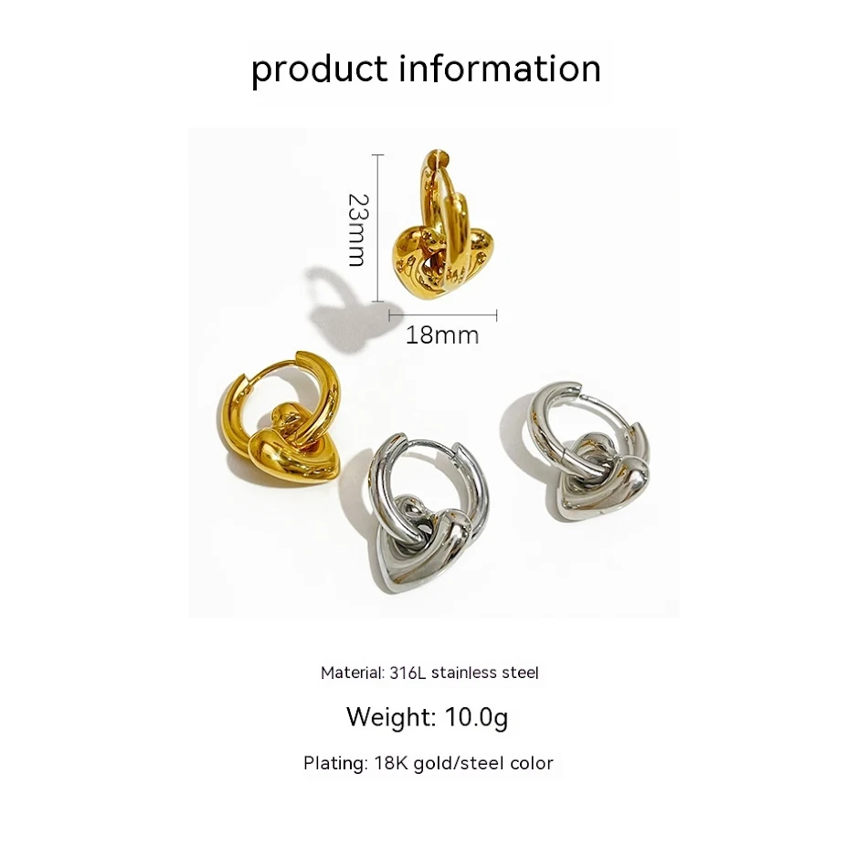 New French Style Dual-wear Heart and Circle Earrings High Fashion Simple Detachable Versatile Jewelry for Everyday Wear 