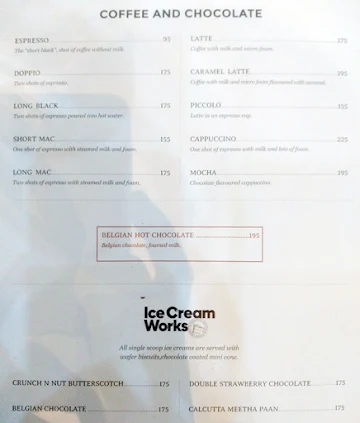 Cream Centre menu 