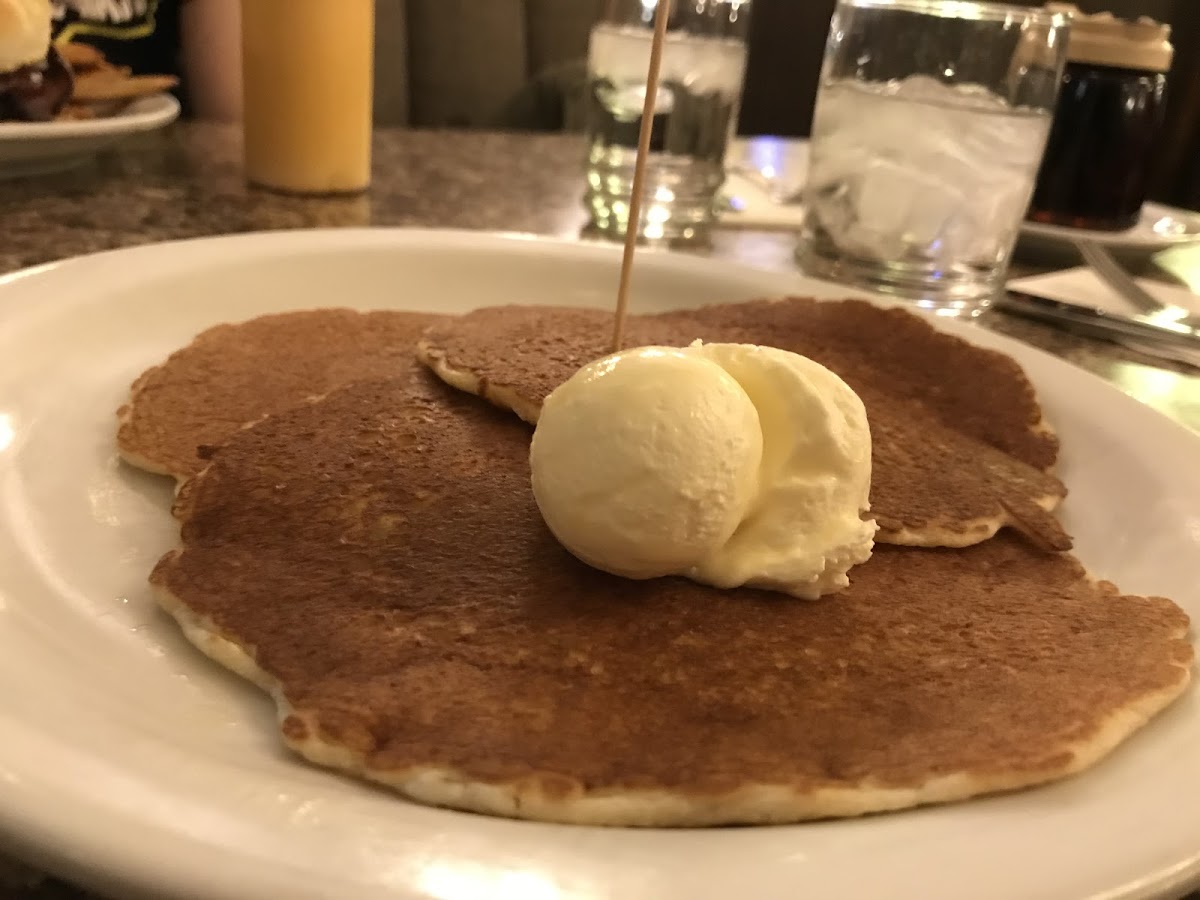 Gluten Free pancakes! They are pretty thin, but still super yummy and not rubbery at all.