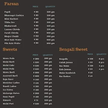 Bikaner Sweets menu 