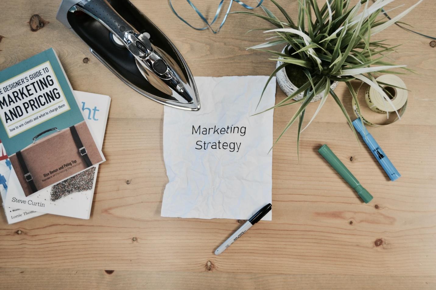 A marketing strategy book on a table 