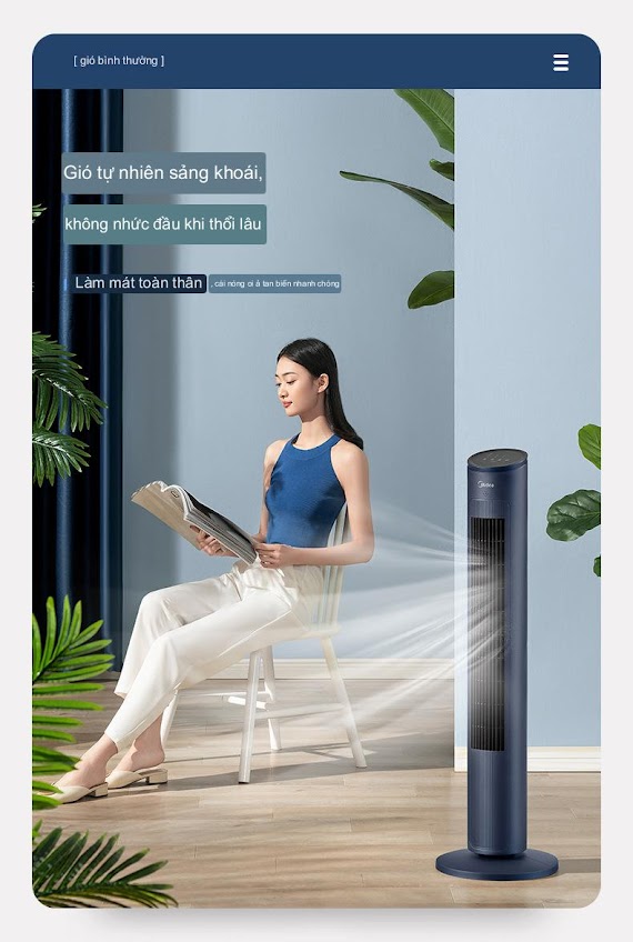 Quạt Tháp Midea Zaf09Mr Điều Khiển Từ Xa Thông Minh Hàng Chính Hãng