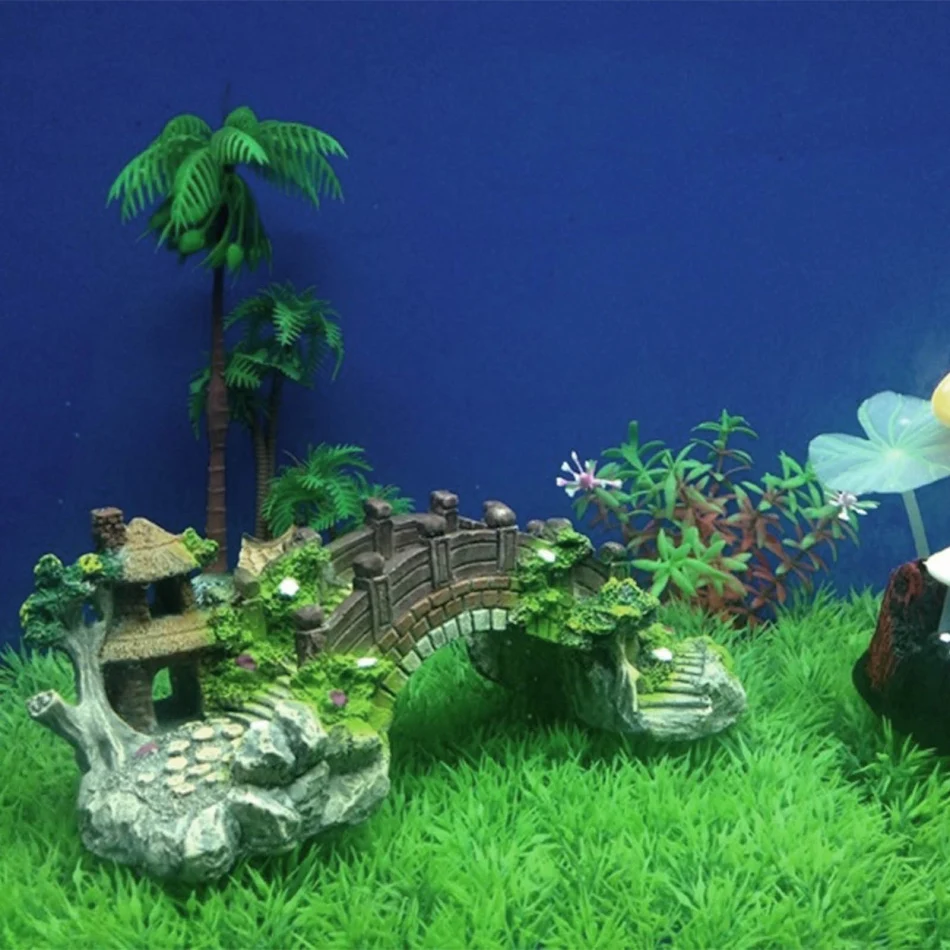 Fish Tank Artificial Bridge Resin Landscape Decoration Bridge Aquarium Equipment Accessories Ornament Cave Aquatic Pet F
