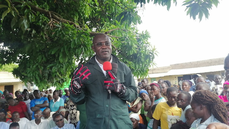 Ugenya MP Dave Ochieng speaks in his constituency