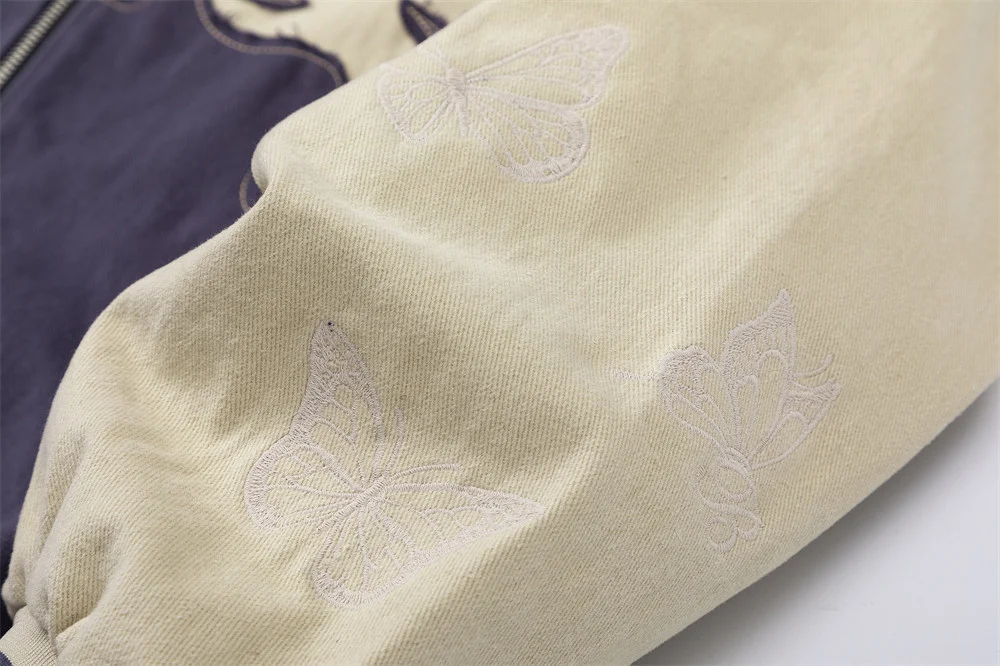 Color Contrast Patchwork Paste Cloth Embroidery Butterfly Pattern Jacket Coat for a unique, stylish and eye-catching out