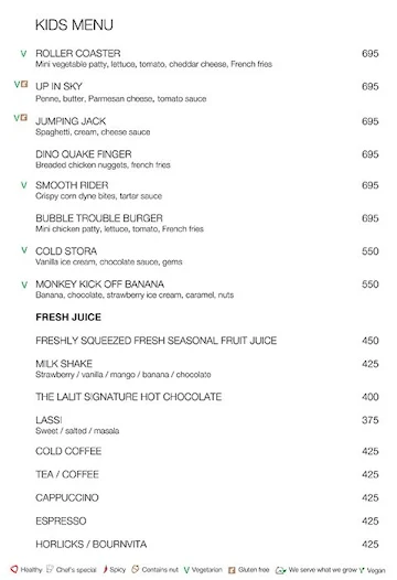 24/7 Restaurant - The Lalit menu 