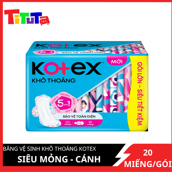 Băng Vệ Sinh Kotex Khô Thoáng Siêu Mỏng Cánh 20 Miếng/Gói