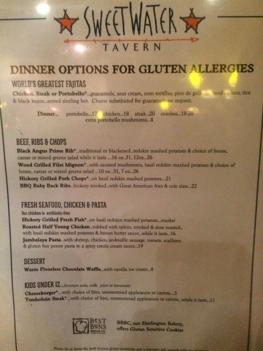 Gluten-Free at Sweetwater Tavern Restaurant