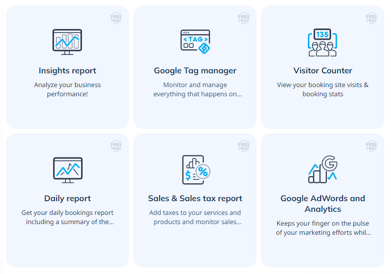 Online booking with analytics and reporting