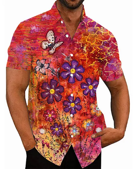 Men's Floral Hawaiian Summer Casual Shirts Fashion 3d Pri... - 3