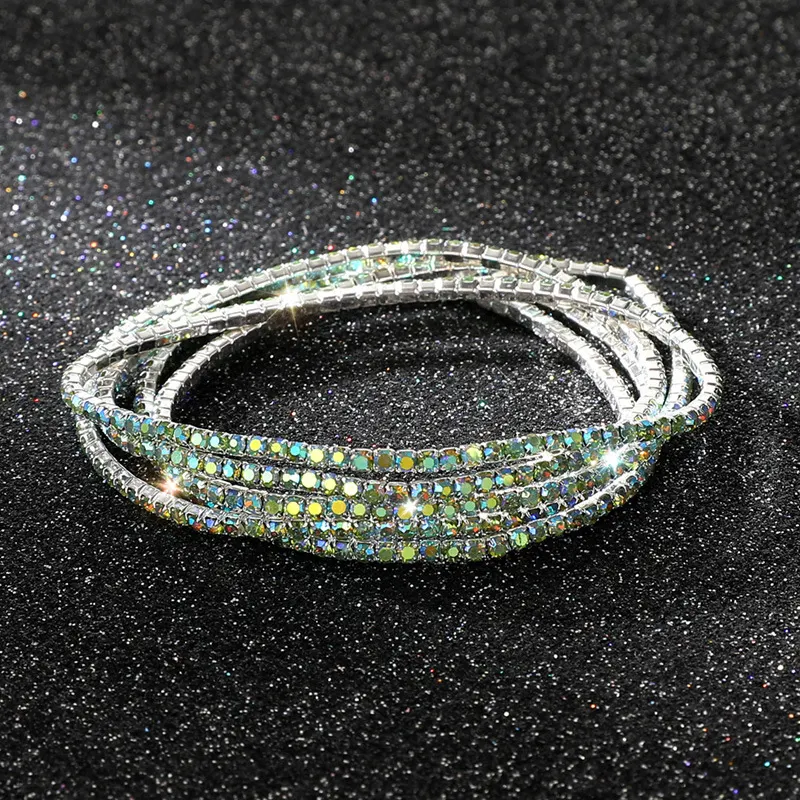 Elastyczna bransoletka z diamentami 2mm, pojedynczy rząd, kolorowa. Połączenie elegancji i wygody, idealna na co dzień i od święta.