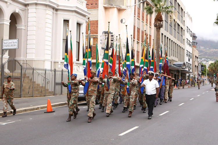 General views of SANDF rehearsal ahead of the 2024 State Of The Nation Address on February 06, 2024 in Cape Town.