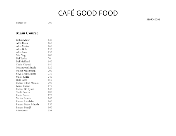 Cafe Good Food menu 