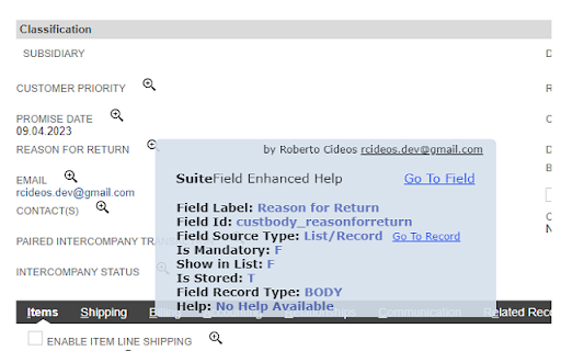 Suitefield: NetSuite Field Enhanced Help