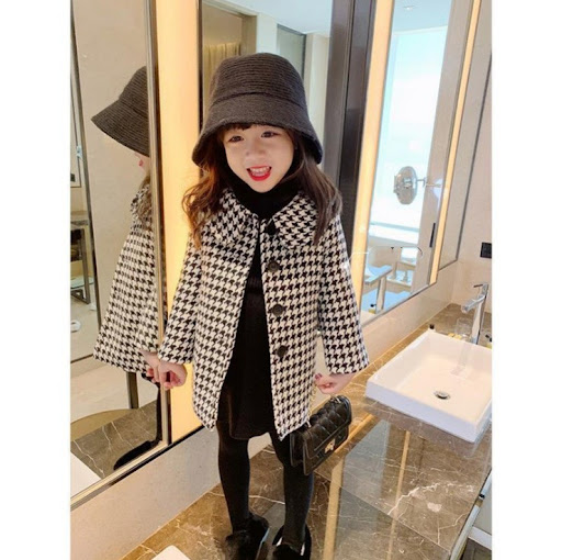 Title 6, Winter Korean Houndstooth Girl Mid-length Coat....