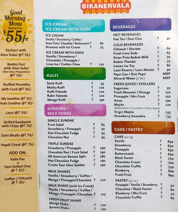 New Bikaner menu 