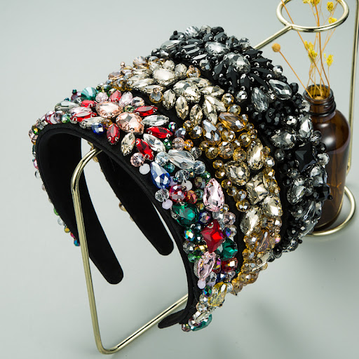 Title 3, Hand-Stitched Fabric Headband Inlaid With Glass...