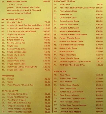 Om Saravana Bhavan menu 