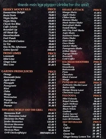 Gabru Bistro & Cafe menu 