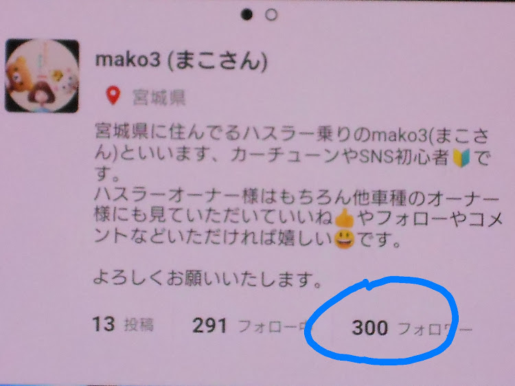 ハスラーのフォロワー数300達成に関するカスタム事例の投稿画像1枚目