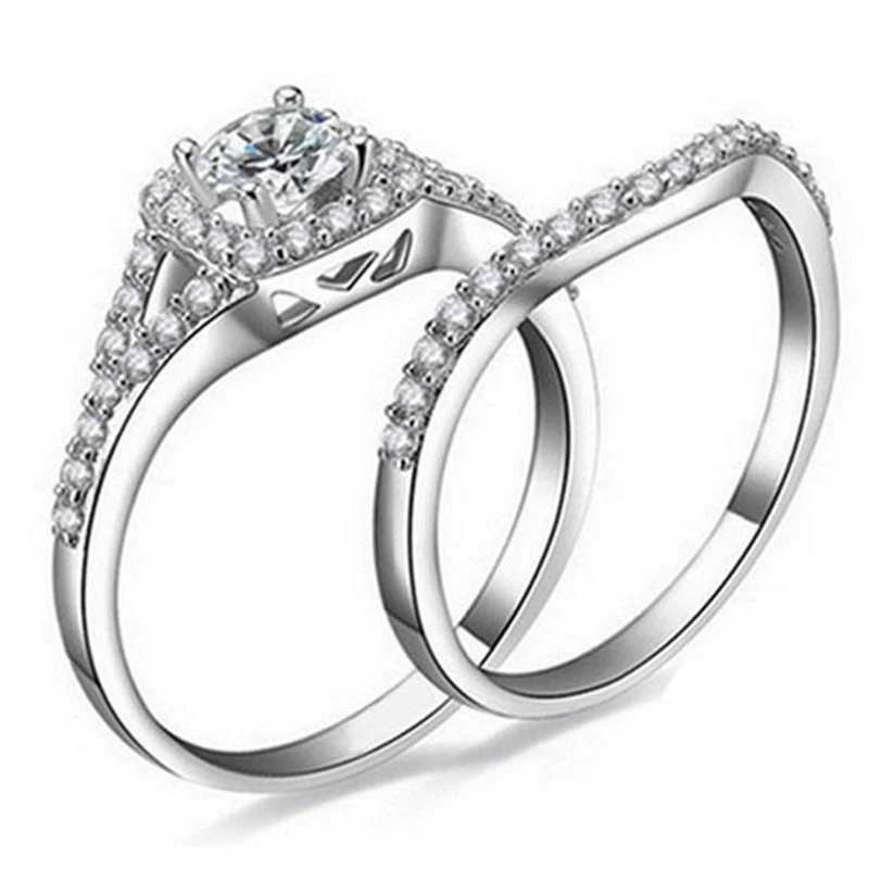 Luxe vierkante full diamant S925 Sterling Zilver gecombineerde ring set. Straalt elegantie uit en geeft je een luxe uitstraling.