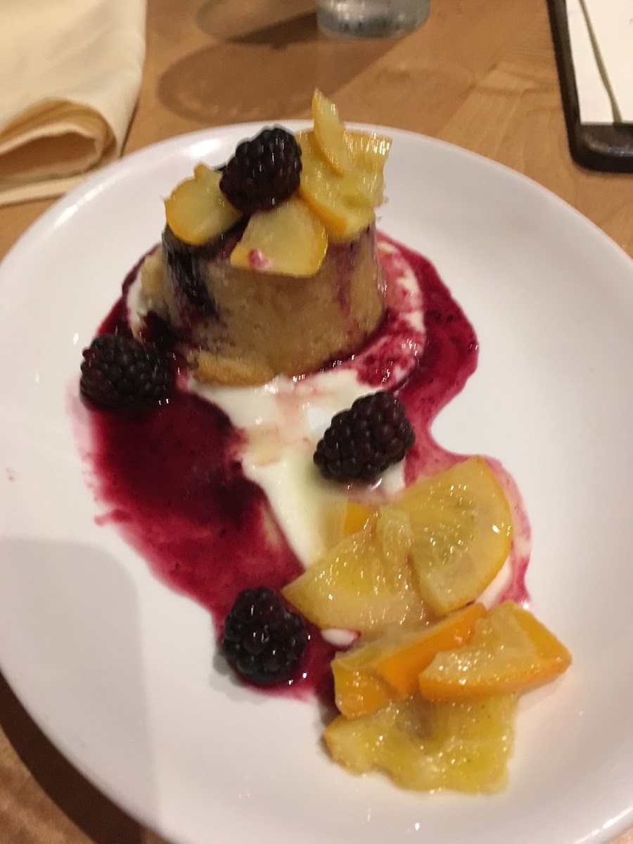 GF orange cake with blackberry and vegan vanilla frosting