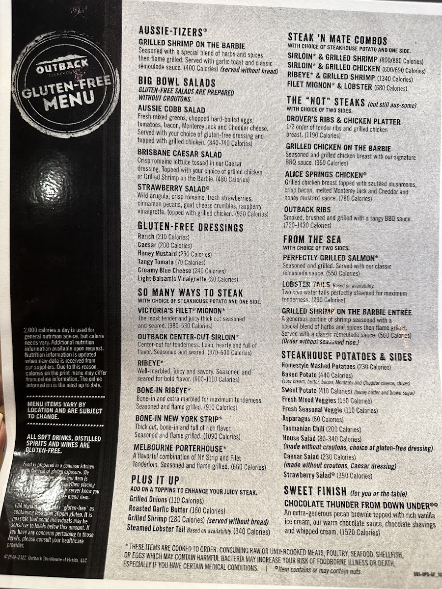 Outback Steakhouse gluten-free menu