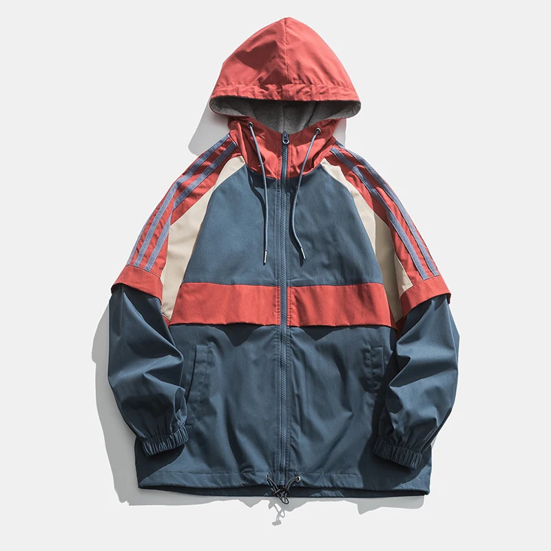 Spring and Autumn Loose Multicolor Top Hooded Coat. A comfortable and stylish outerwear option, perfect for casual wear 