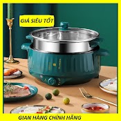 Nồi Lẩu Điện 28Cm Nút Cơ, Nồi Nấu Mì 2 Tầng Kèm Giá Hấp - Cao Cấp.[Lẩu Sai 28]