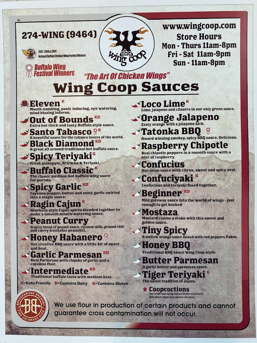 Marmalade Wing Coop gluten-free menu