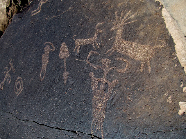 Petroglyphs on a horizontal surface