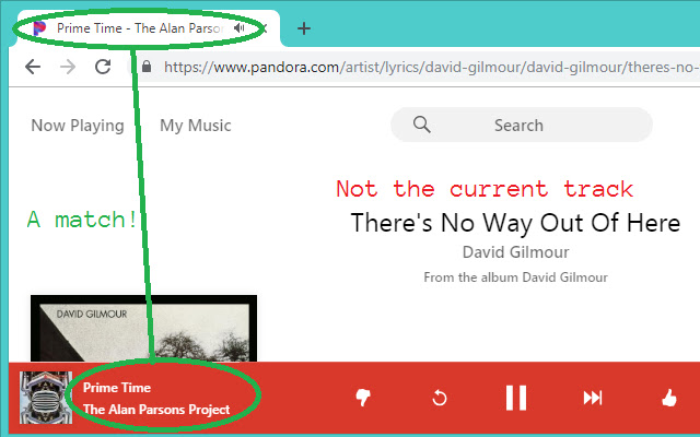 Pandora: song title in tab title chrome extension