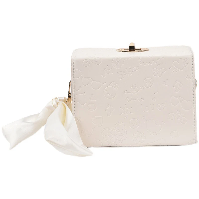Dames schoudertas met zijden sjaal, reliëf, crossbody tas, vierkante sluiting, elegant design, perfect voor vrouwen.