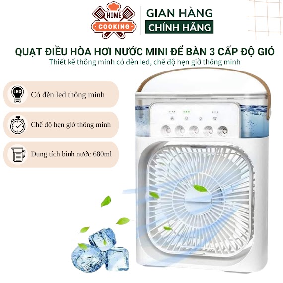 Quạt Phun Sương Mini , Quạt Phun Sương Để Bàn Nhỏ Gọn, Có 5 Vòi Phun Sương Kèm Đèn Led 7 Màu Tùy Chỉnh ( Loại Tốt )