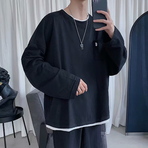 Title 3, Mens round neck long-sleeved T-shirt, loose ca...