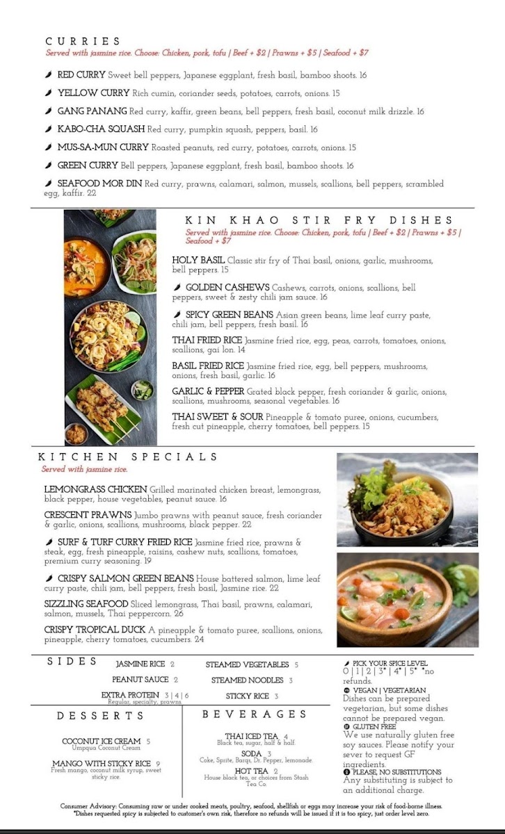 Kin Khao Thai Eatery gluten-free menu