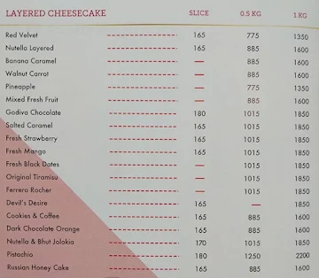 Love & Cheesecake menu 