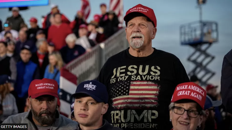 Supporters of Donald Trump await his arrival for Monday's rally in Vandalia, Ohio