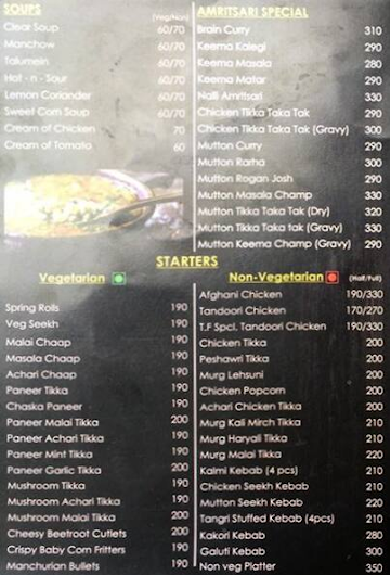 Tikka Freaks Restaurant menu 