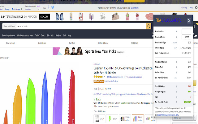 FBA Profit and Fee Calculator For Amazon chrome extension