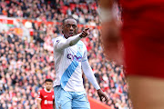 Eberechi Eze celebrates scoring for Crystal Palace in their Premier League match against Liverpool at Anfield in Liverpool on Sunday.