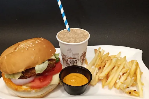 Cold Coffee With Burger And Fries