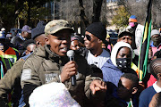 Soweto parliament leader Nhlanhla Lux Dlamini addresses residents who marched to the Joburg mayor's office on Tuesday to protest about service delivery.
